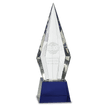 11 Obelisk Facet Optic Crystal On Blue Pedestal Base - Award - Custom Crafting Alliance, LLC