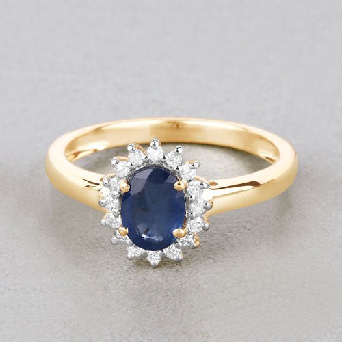 1.11 Carat Genuine Blue Sapphire and White Diamond 10K Yellow Gold Ring - Rings - Custom Crafting Alliance, LLC