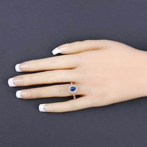 1.11 Carat Genuine Blue Sapphire and White Diamond 10K Yellow Gold Ring - Rings - Custom Crafting Alliance, LLC