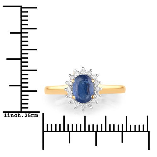 1.11 Carat Genuine Blue Sapphire and White Diamond 10K Yellow Gold Ring - Rings - Custom Crafting Alliance, LLC