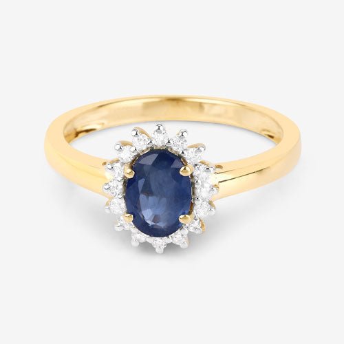 1.11 Carat Genuine Blue Sapphire and White Diamond 10K Yellow Gold Ring - Rings - Custom Crafting Alliance, LLC