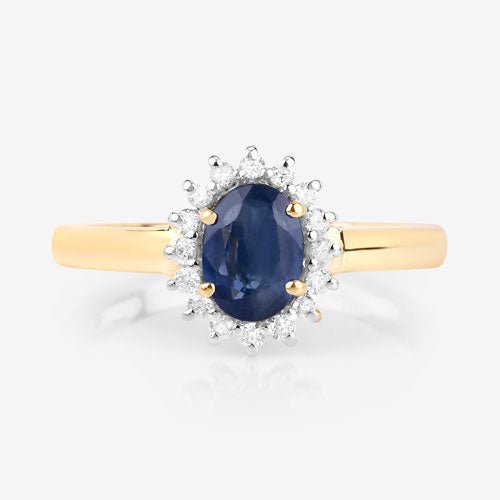 1.11 Carat Genuine Blue Sapphire and White Diamond 10K Yellow Gold Ring - Rings - Custom Crafting Alliance, LLC