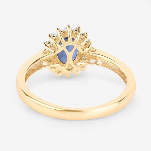 1.11 Carat Genuine Blue Sapphire and White Diamond 10K Yellow Gold Ring - Rings - Custom Crafting Alliance, LLC