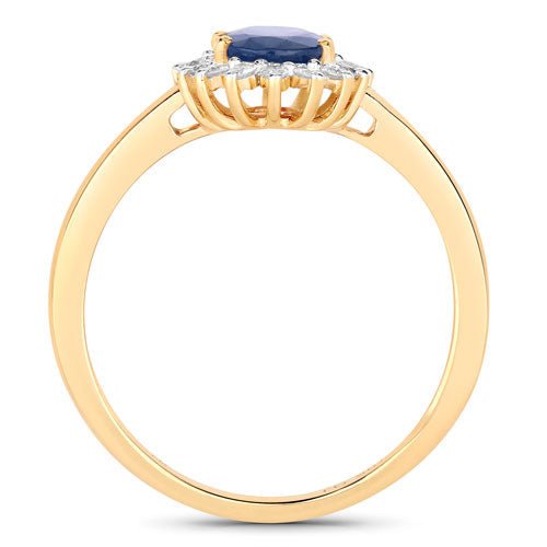 1.11 Carat Genuine Blue Sapphire and White Diamond 10K Yellow Gold Ring - Rings - Custom Crafting Alliance, LLC