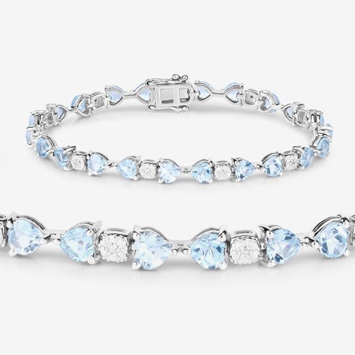 11.10 Carat Genuine Blue Topaz and White Diamond .925 Sterling Silver Bracelet - Bracelets - Custom Crafting Alliance, LLC
