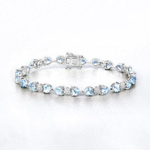 11.10 Carat Genuine Blue Topaz and White Diamond .925 Sterling Silver Bracelet - Bracelets - Custom Crafting Alliance, LLC