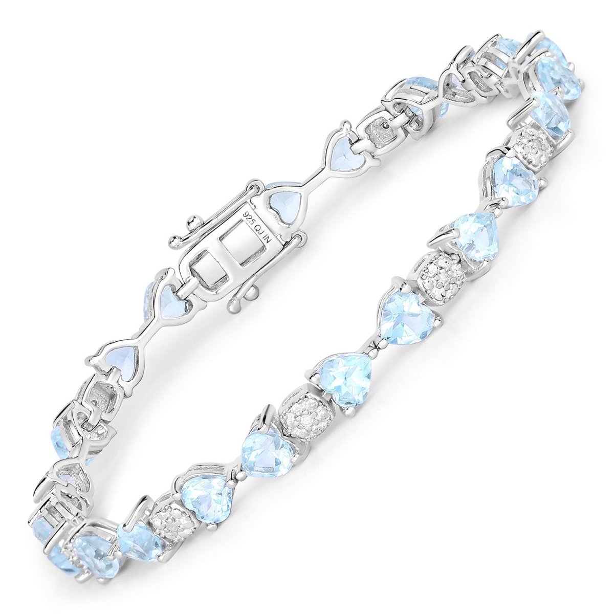 11.10 Carat Genuine Blue Topaz and White Diamond .925 Sterling Silver Bracelet - Bracelets - Custom Crafting Alliance, LLC