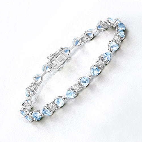 11.10 Carat Genuine Blue Topaz and White Diamond .925 Sterling Silver Bracelet - Bracelets - Custom Crafting Alliance, LLC
