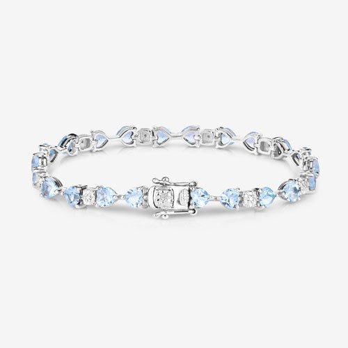 11.10 Carat Genuine Blue Topaz and White Diamond .925 Sterling Silver Bracelet - Bracelets - Custom Crafting Alliance, LLC