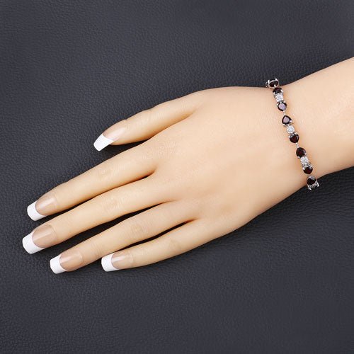 11.10 Carat Genuine Garnet and White Diamond .925 Sterling Silver Bracelet - Bracelets - Custom Crafting Alliance, LLC