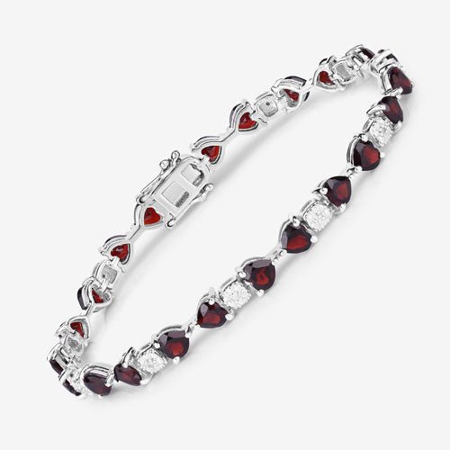 11.10 Carat Genuine Garnet and White Diamond .925 Sterling Silver Bracelet - Bracelets - Custom Crafting Alliance, LLC