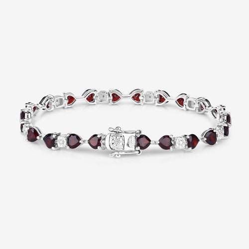 11.10 Carat Genuine Garnet and White Diamond .925 Sterling Silver Bracelet - Bracelets - Custom Crafting Alliance, LLC