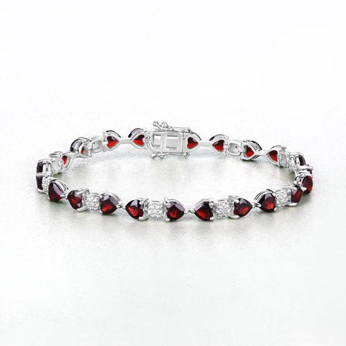 11.10 Carat Genuine Garnet and White Diamond .925 Sterling Silver Bracelet - Bracelets - Custom Crafting Alliance, LLC