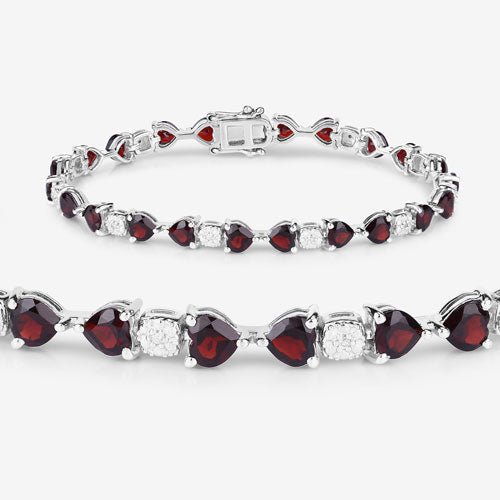 11.10 Carat Genuine Garnet and White Diamond .925 Sterling Silver Bracelet - Bracelets - Custom Crafting Alliance, LLC