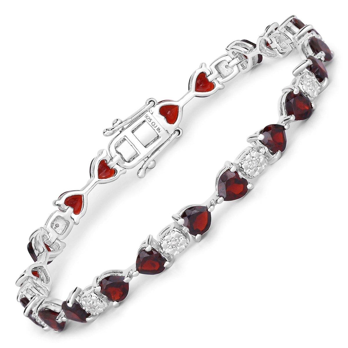 11.10 Carat Genuine Garnet and White Diamond .925 Sterling Silver Bracelet - Bracelets - Custom Crafting Alliance, LLC