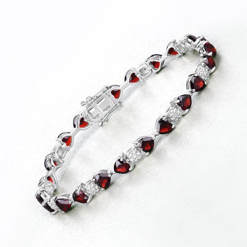 11.10 Carat Genuine Garnet and White Diamond .925 Sterling Silver Bracelet - Bracelets - Custom Crafting Alliance, LLC