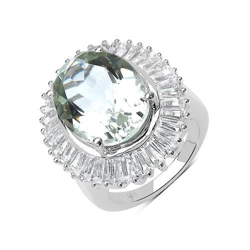 11.14 Carat Genuine Green Amethyst and White Topaz .925 Sterling Silver Ring - Rings - Custom Crafting Alliance, LLC
