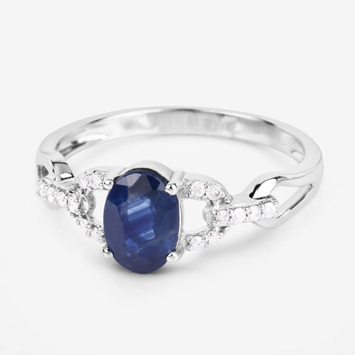 1.12 Carat Genuine Blue Sapphire and White Diamond 14K White Gold Ring - Rings - Custom Crafting Alliance, LLC