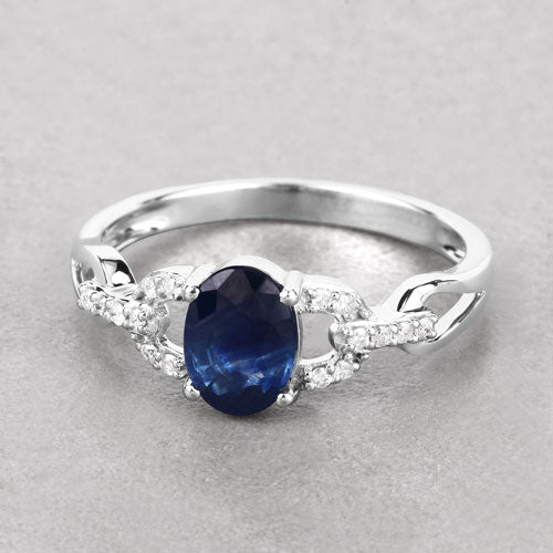 1.12 Carat Genuine Blue Sapphire and White Diamond 14K White Gold Ring - Rings - Custom Crafting Alliance, LLC