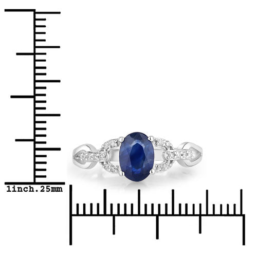 1.12 Carat Genuine Blue Sapphire and White Diamond 14K White Gold Ring - Rings - Custom Crafting Alliance, LLC