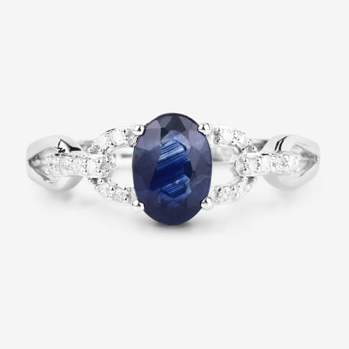 1.12 Carat Genuine Blue Sapphire and White Diamond 14K White Gold Ring - Rings - Custom Crafting Alliance, LLC