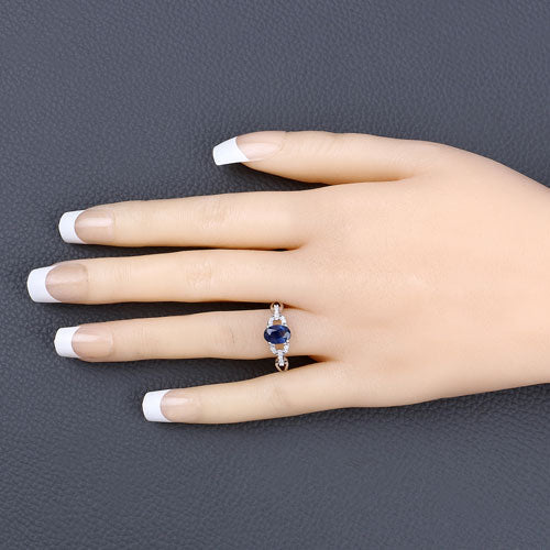 1.12 Carat Genuine Blue Sapphire and White Diamond 14K White Gold Ring - Rings - Custom Crafting Alliance, LLC