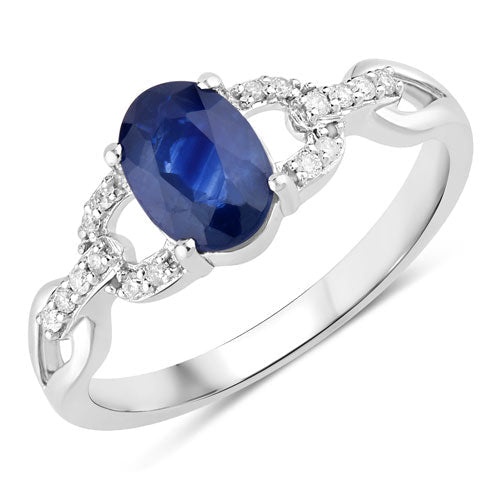 1.12 Carat Genuine Blue Sapphire and White Diamond 14K White Gold Ring - Rings - Custom Crafting Alliance, LLC
