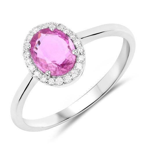 1.12 Carat Genuine Pink Sapphire and White Diamond 14K White Gold Ring - Rings - Custom Crafting Alliance, LLC