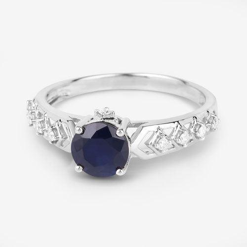 1.13 Carat Genuine Blue Sapphire and White Diamond 10K White Gold Ring - Rings - Custom Crafting Alliance, LLC