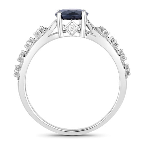 1.13 Carat Genuine Blue Sapphire and White Diamond 10K White Gold Ring - Rings - Custom Crafting Alliance, LLC
