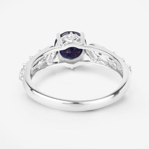 1.13 Carat Genuine Blue Sapphire and White Diamond 10K White Gold Ring - Rings - Custom Crafting Alliance, LLC