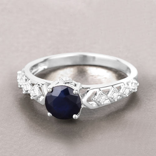1.13 Carat Genuine Blue Sapphire and White Diamond 10K White Gold Ring - Rings - Custom Crafting Alliance, LLC