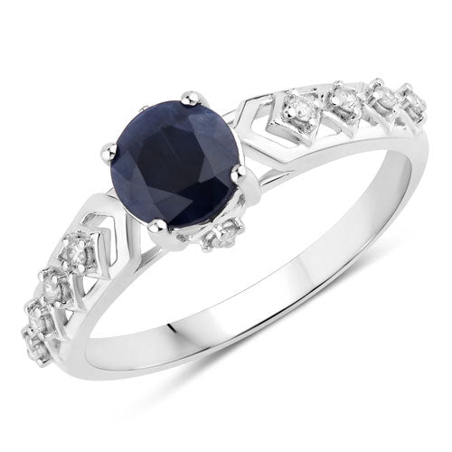 1.13 Carat Genuine Blue Sapphire and White Diamond 10K White Gold Ring - Rings - Custom Crafting Alliance, LLC