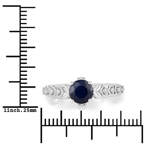 1.13 Carat Genuine Blue Sapphire and White Diamond 10K White Gold Ring - Rings - Custom Crafting Alliance, LLC