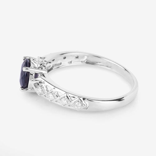 1.13 Carat Genuine Blue Sapphire and White Diamond 10K White Gold Ring - Rings - Custom Crafting Alliance, LLC