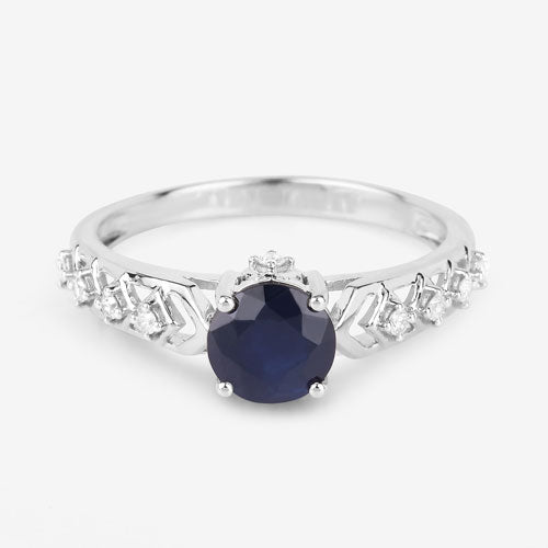 1.13 Carat Genuine Blue Sapphire and White Diamond 10K White Gold Ring - Rings - Custom Crafting Alliance, LLC