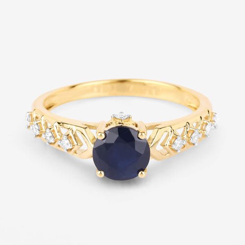 1.13 Carat Genuine Blue Sapphire and White Diamond 10K Yellow Gold Ring - Rings - Custom Crafting Alliance, LLC