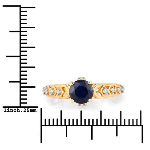 1.13 Carat Genuine Blue Sapphire and White Diamond 10K Yellow Gold Ring - Rings - Custom Crafting Alliance, LLC