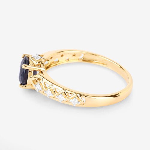 1.13 Carat Genuine Blue Sapphire and White Diamond 10K Yellow Gold Ring - Rings - Custom Crafting Alliance, LLC