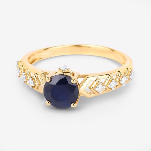 1.13 Carat Genuine Blue Sapphire and White Diamond 10K Yellow Gold Ring - Rings - Custom Crafting Alliance, LLC