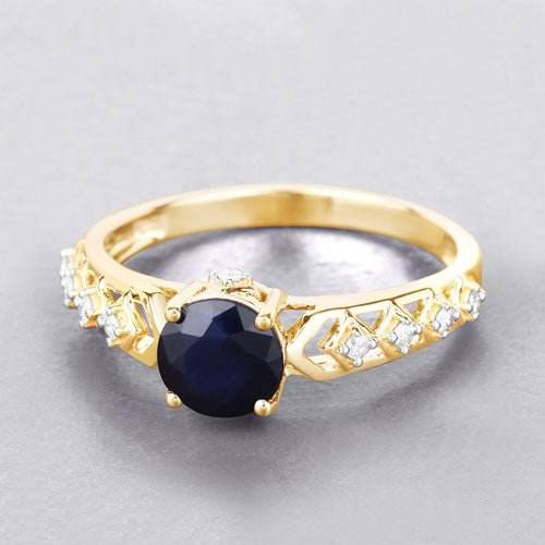 1.13 Carat Genuine Blue Sapphire and White Diamond 10K Yellow Gold Ring - Rings - Custom Crafting Alliance, LLC