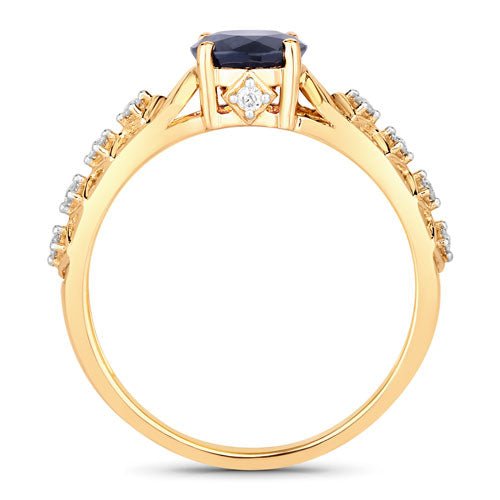 1.13 Carat Genuine Blue Sapphire and White Diamond 10K Yellow Gold Ring - Rings - Custom Crafting Alliance, LLC