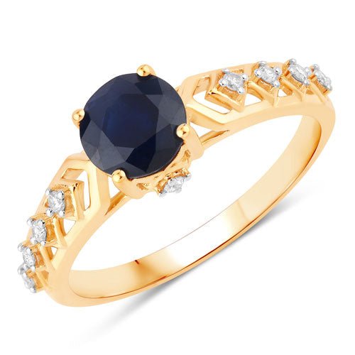 1.13 Carat Genuine Blue Sapphire and White Diamond 10K Yellow Gold Ring - Rings - Custom Crafting Alliance, LLC
