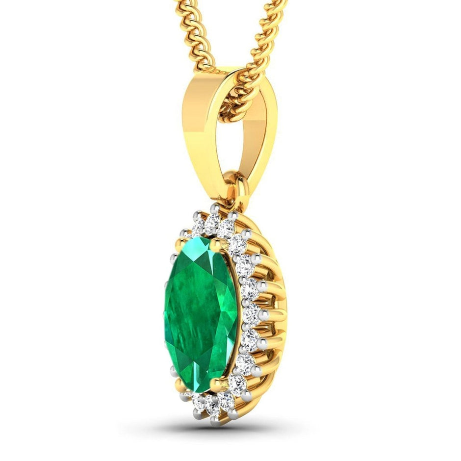 1.13 Carat Genuine Zambian Emerald and White Diamond 14K Yellow Gold Pendant - Pendants - Custom Crafting Alliance, LLC