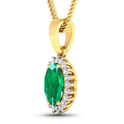 1.13 Carat Genuine Zambian Emerald and White Diamond 14K Yellow Gold Pendant - Pendants - Custom Crafting Alliance, LLC