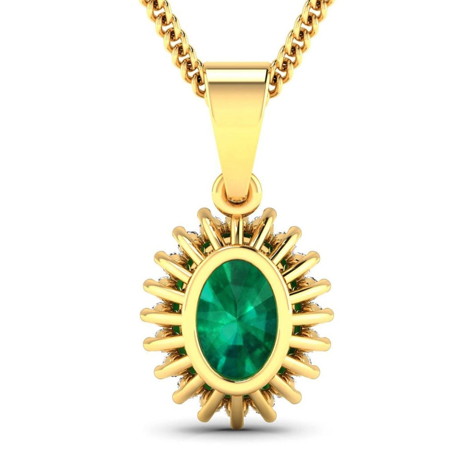 1.13 Carat Genuine Zambian Emerald and White Diamond 14K Yellow Gold Pendant - Pendants - Custom Crafting Alliance, LLC