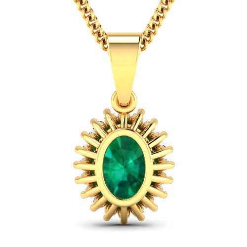 1.13 Carat Genuine Zambian Emerald and White Diamond 14K Yellow Gold Pendant - Pendants - Custom Crafting Alliance, LLC