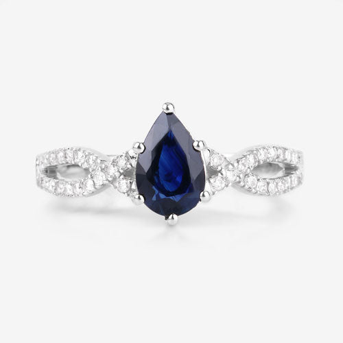 1.14 Carat Genuine Blue Sapphire and White Diamond 14K White Gold Ring - Rings - Custom Crafting Alliance, LLC