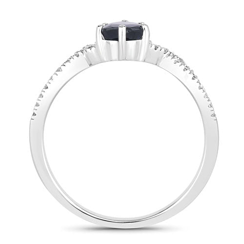 1.14 Carat Genuine Blue Sapphire and White Diamond 14K White Gold Ring - Rings - Custom Crafting Alliance, LLC