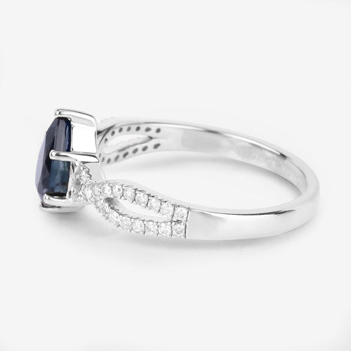 1.14 Carat Genuine Blue Sapphire and White Diamond 14K White Gold Ring - Rings - Custom Crafting Alliance, LLC